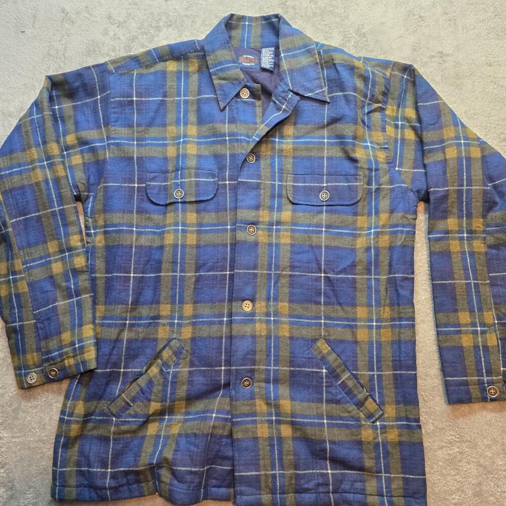 Saugatuck Shirt Jacket Mens M Blue Plaid Flannel Quilted Lined Outdoor Workwear